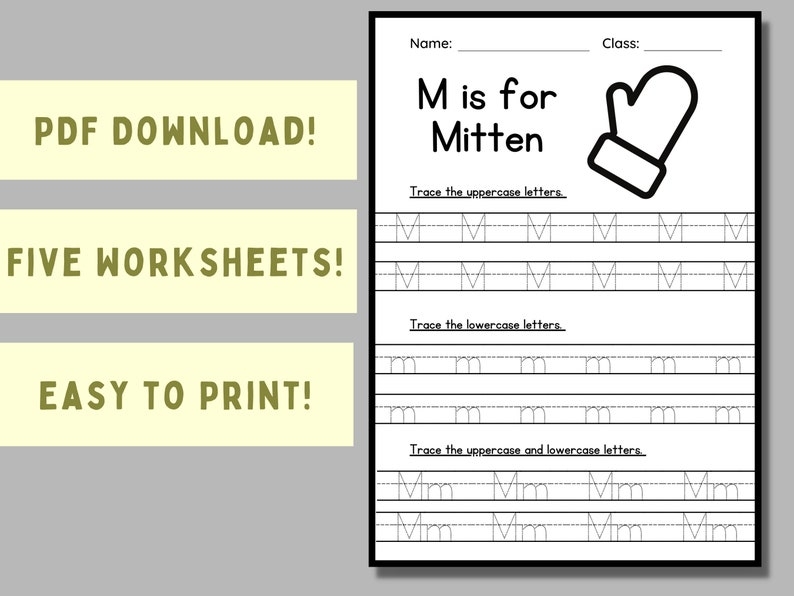 Printable Letter Tracing M Worksheets Learning Letter M Etsy