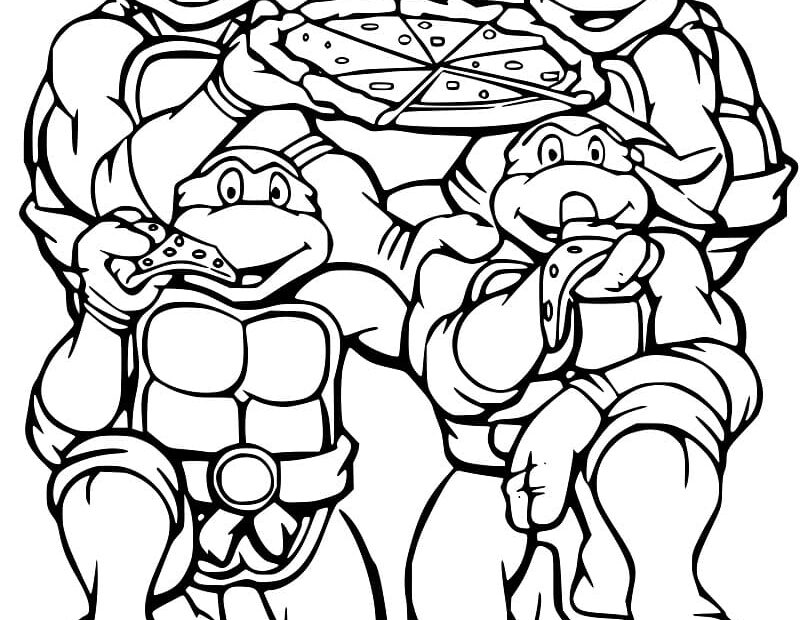 Printable Ninja Turtles Eating Pizza Coloring Page Free Download And
