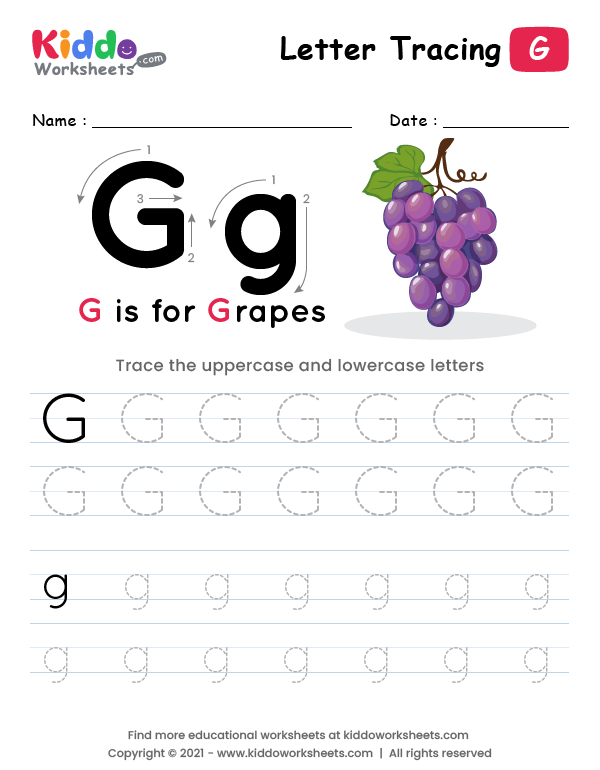 Printable Tracing Letter G Worksheets For Preschoolers Alphabet Learning