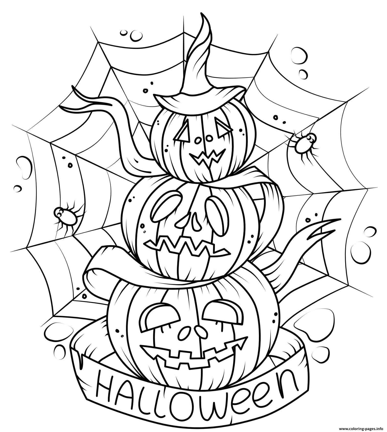 Pumpkin Scary Pile Of Pumpkins Spiders Web Coloring Page Printable Pumpkin Scary Pile Of Pumpkins Spiders Web Coloring Page Printable