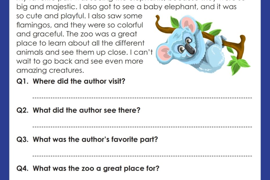 Reading Comprehension Worksheet For Grade 1 VocabularyAN Worksheets