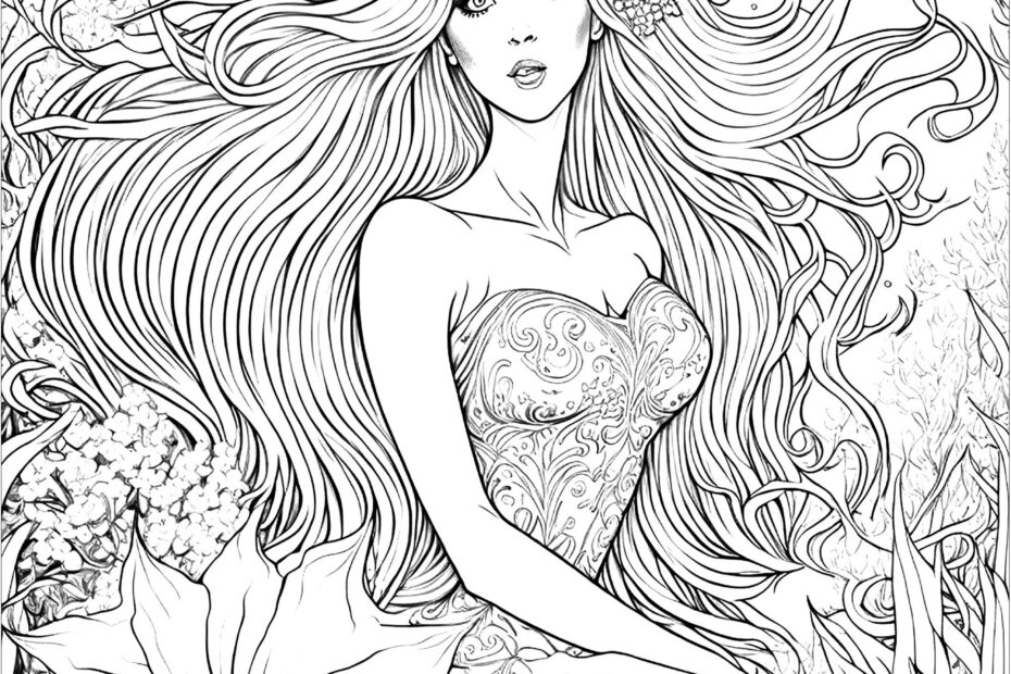 Realistic Beautiful Mermaid Free Coloring Page Mermaid Coloring