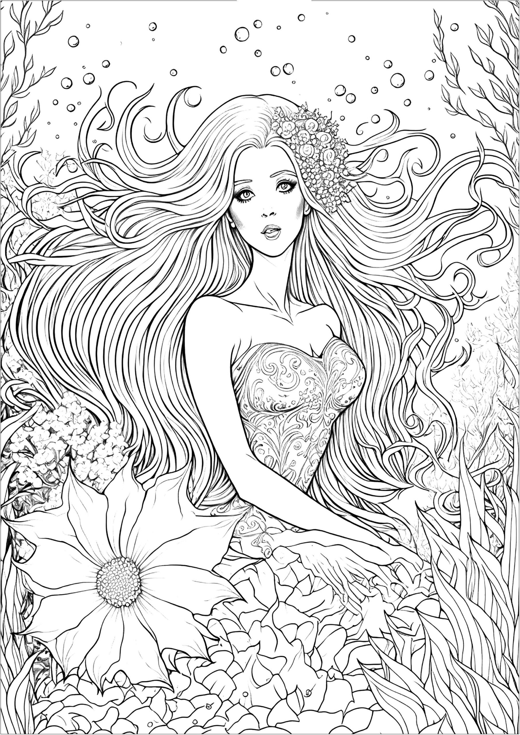 Realistic Beautiful Mermaid Free Coloring Page Mermaid Coloring Realistic Beautiful Mermaid Free Coloring Page Mermaid Coloring