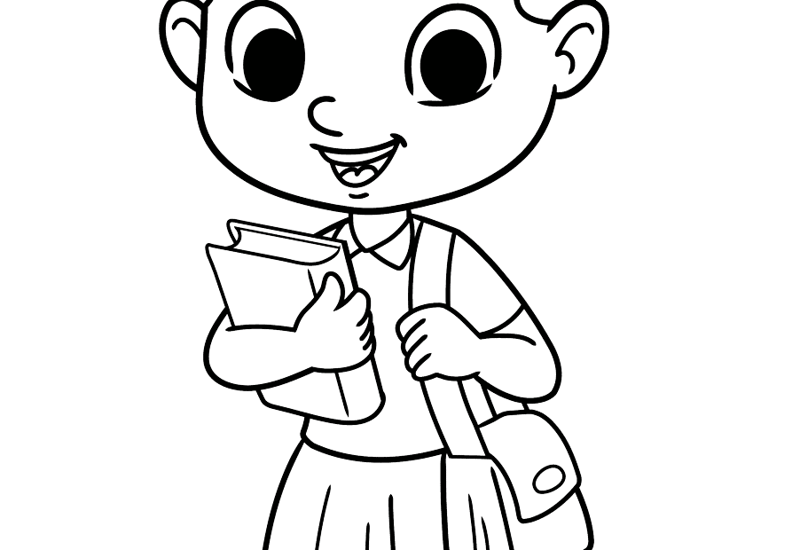 School Girl Coloring Page Easy Drawing Guides