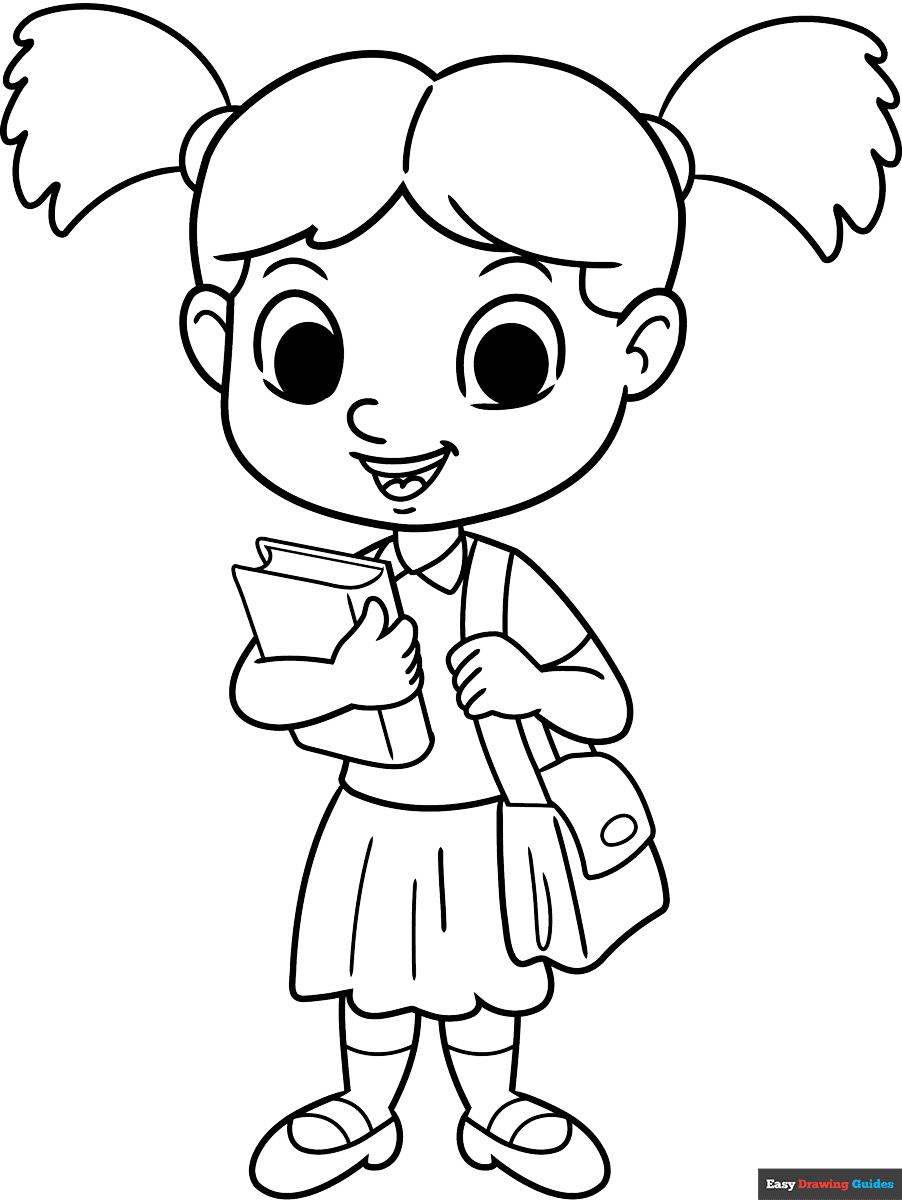 School Girl Coloring Page Easy Drawing Guides School Girl Coloring Page Easy Drawing Guides