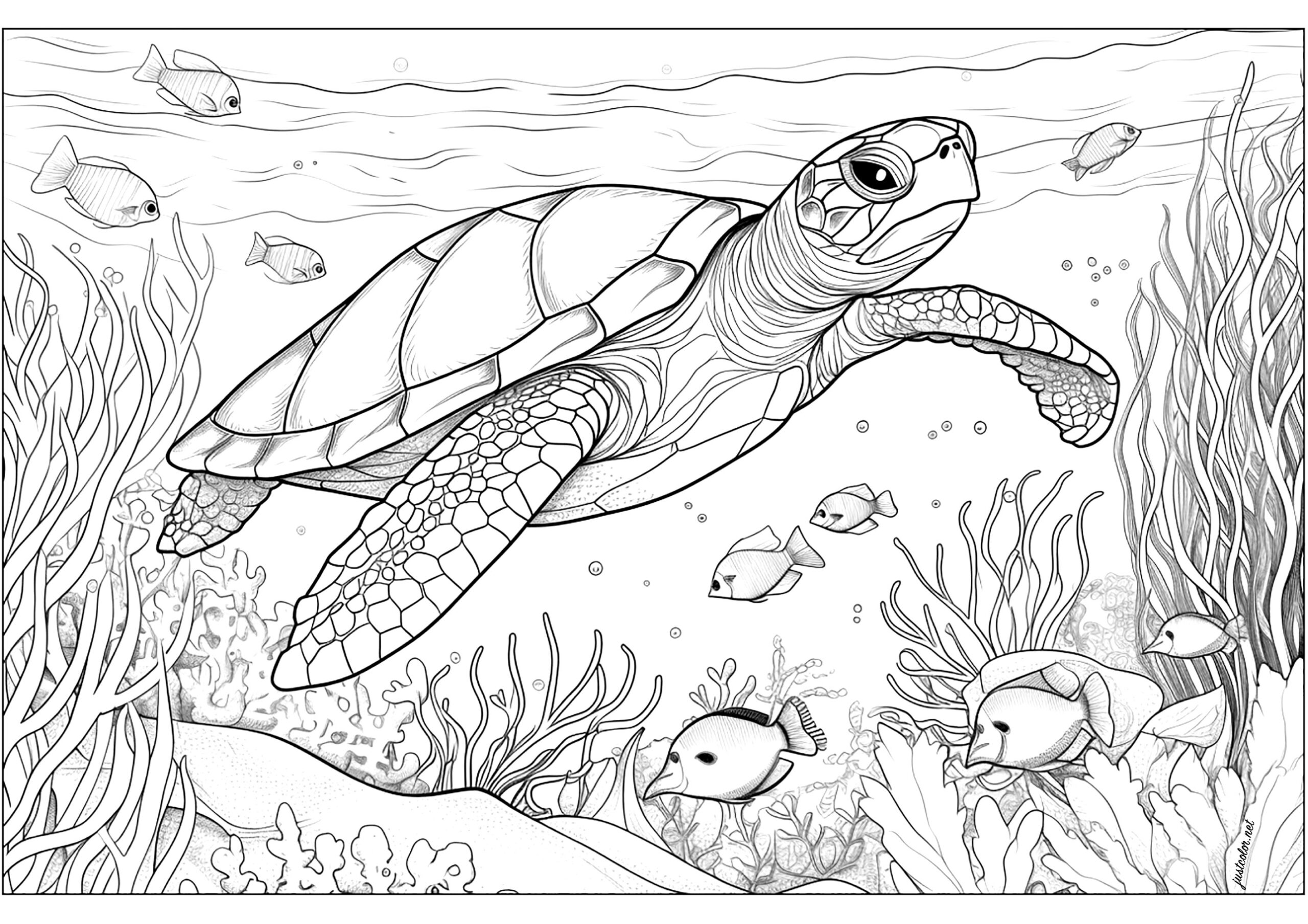 Sea Turtle With Seaweed And Fish Turtle And Tortoise Coloring Pages Sea Turtle With Seaweed And Fish Turtle And Tortoise Coloring Pages