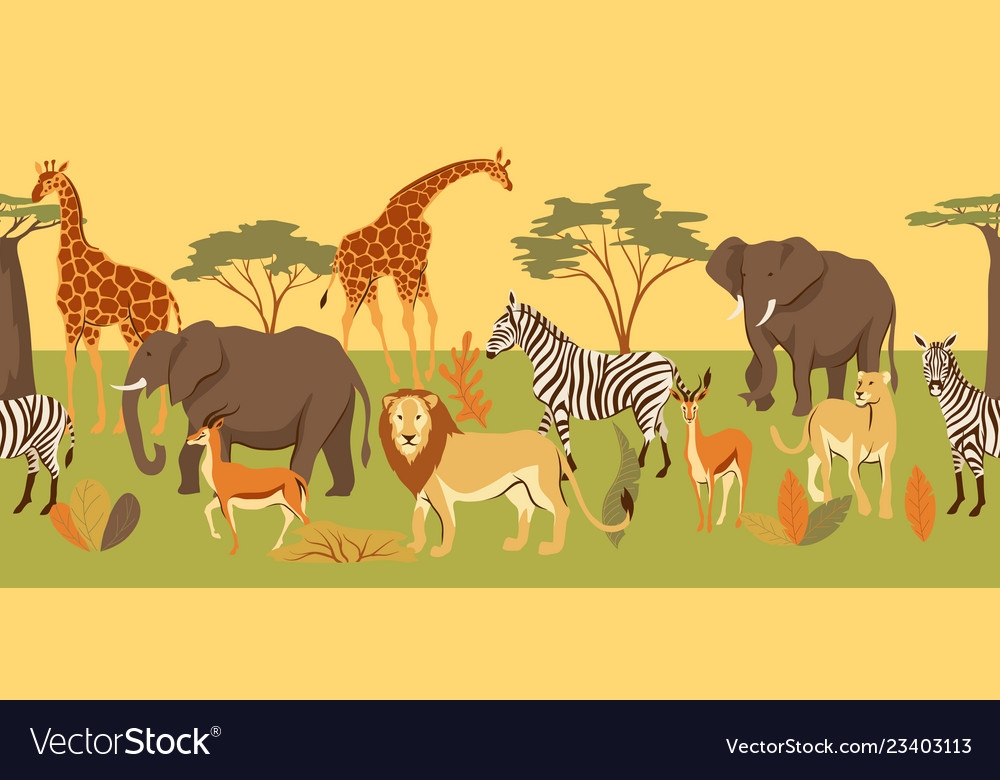 Seamless Pattern With African Savanna Animals Vector Image Seamless Pattern With African Savanna Animals Vector Image