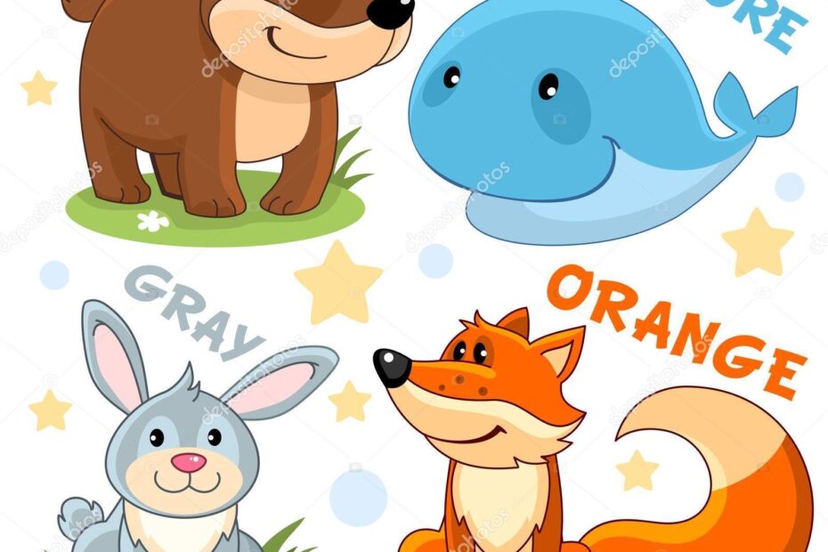 Set Different Colors Animals Children Education Brown Bear Azure Whale