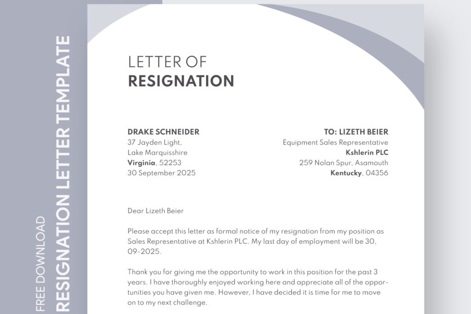 Sle Resignation Letter Template Word Free Printable Infoupdate