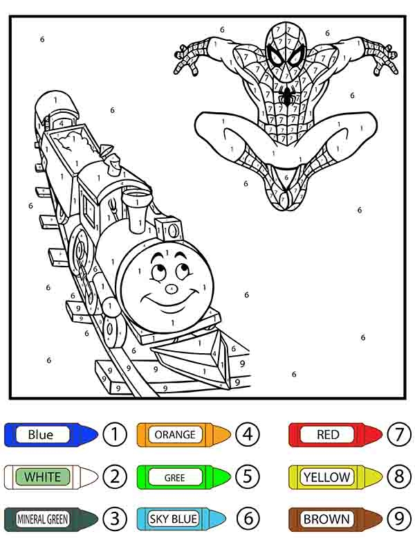 Spider Man Above The Train Color By Number Spider Man Above The Train Color By Number