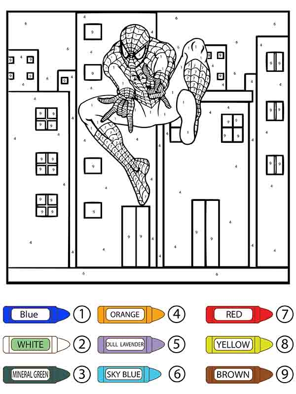 Spider Man Jumping Color By Number Coloring Page Free Printable Spider Man Jumping Color By Number Coloring Page Free Printable