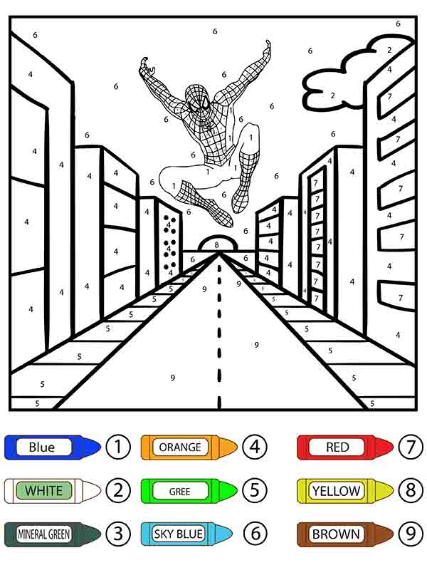 Spider Man Jumping On The Road Color By Number Coloring Page Free Spider Man Jumping On The Road Color By Number Coloring Page Free