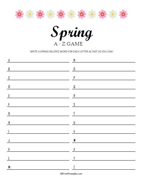 Spring A Z Game Free Printable Spring A Z Game Free Printable