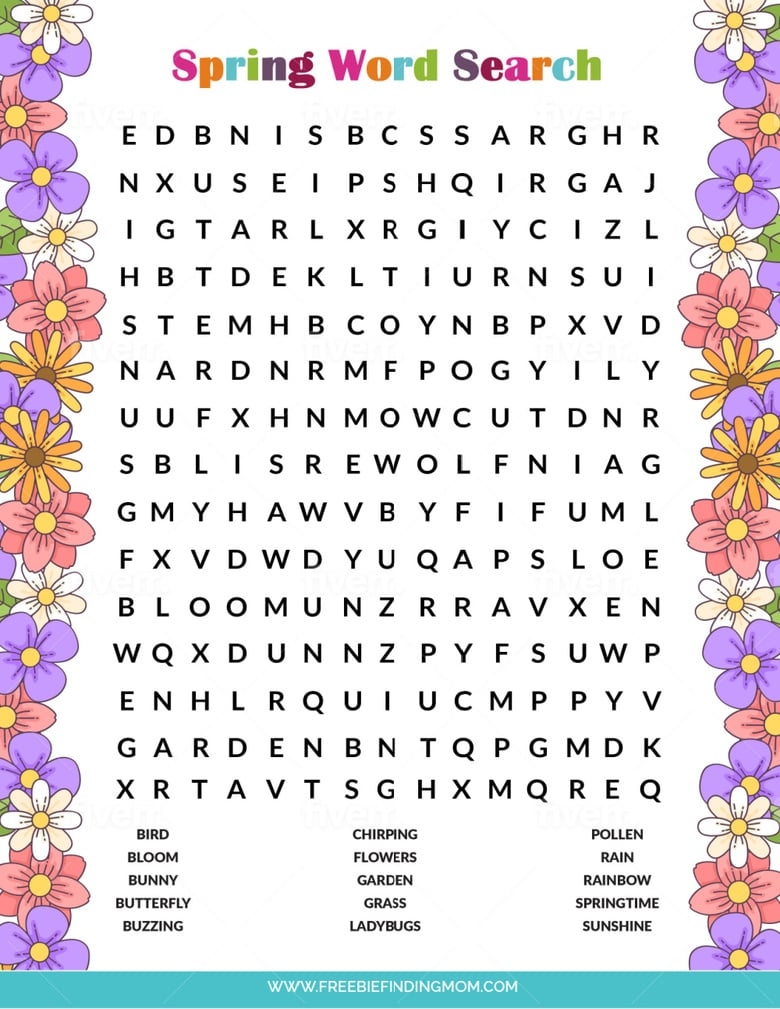 Spring Word Search Free Printable