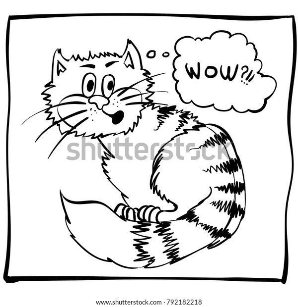Surprised Cat Outline Sketch Kids Coloring Stock Vector Royalty Free