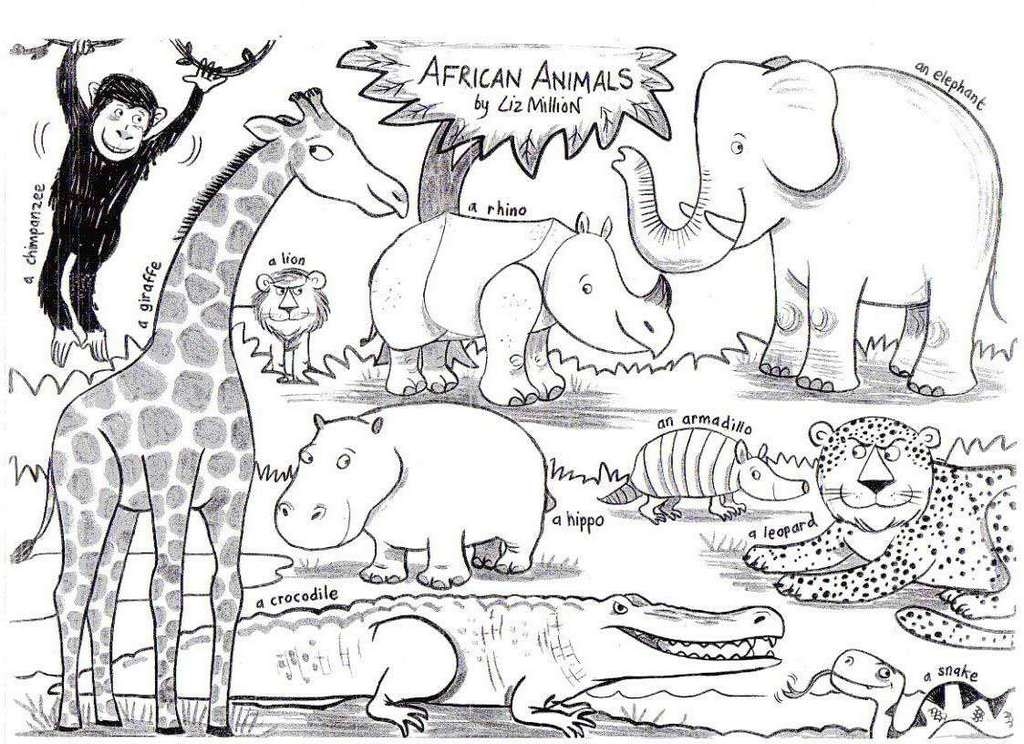 The Jungle And African Animal Coloring Pages With Savanna Scenery The Jungle And African Animal Coloring Pages With Savanna Scenery
