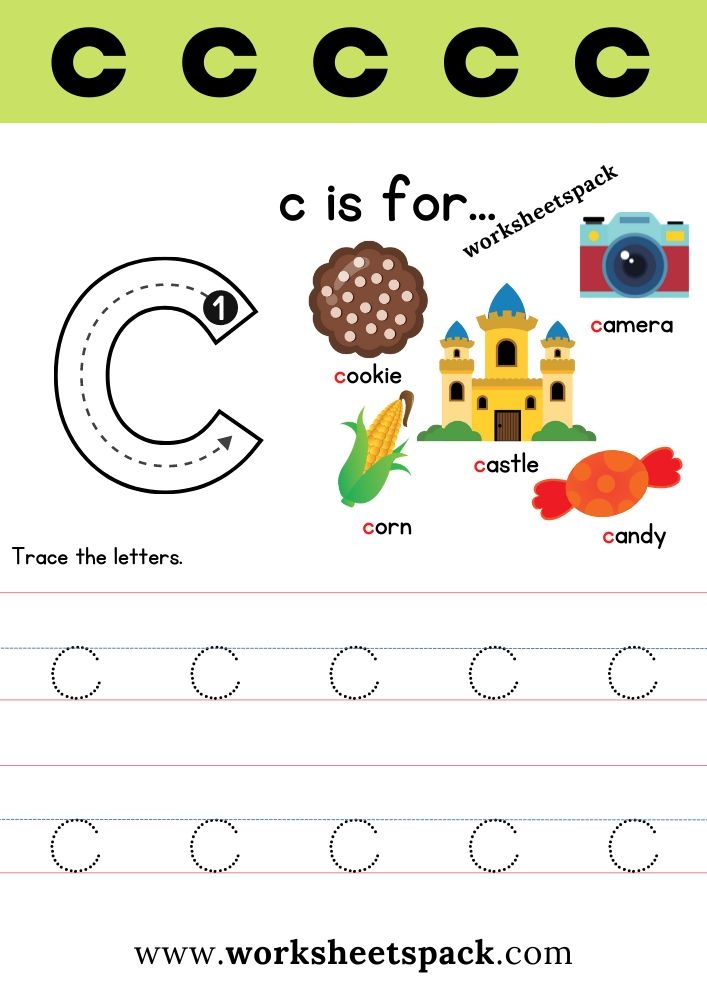 The Letter C Is For C Worksheet With An Image Of A Castle And Other Objects The Letter C Is For C Worksheet With An Image Of A Castle And Other Objects