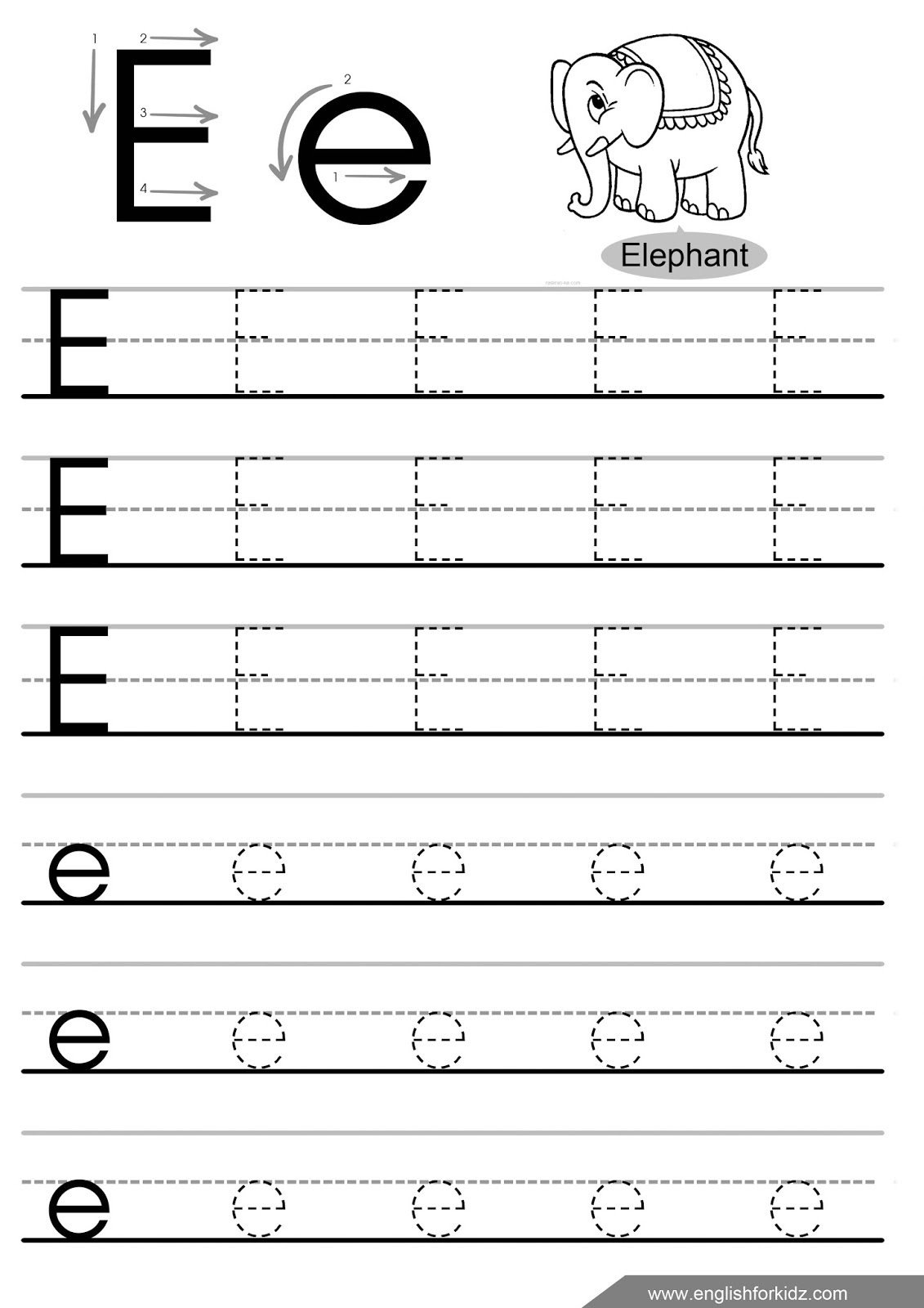 trace letter e printable trace letter e printable