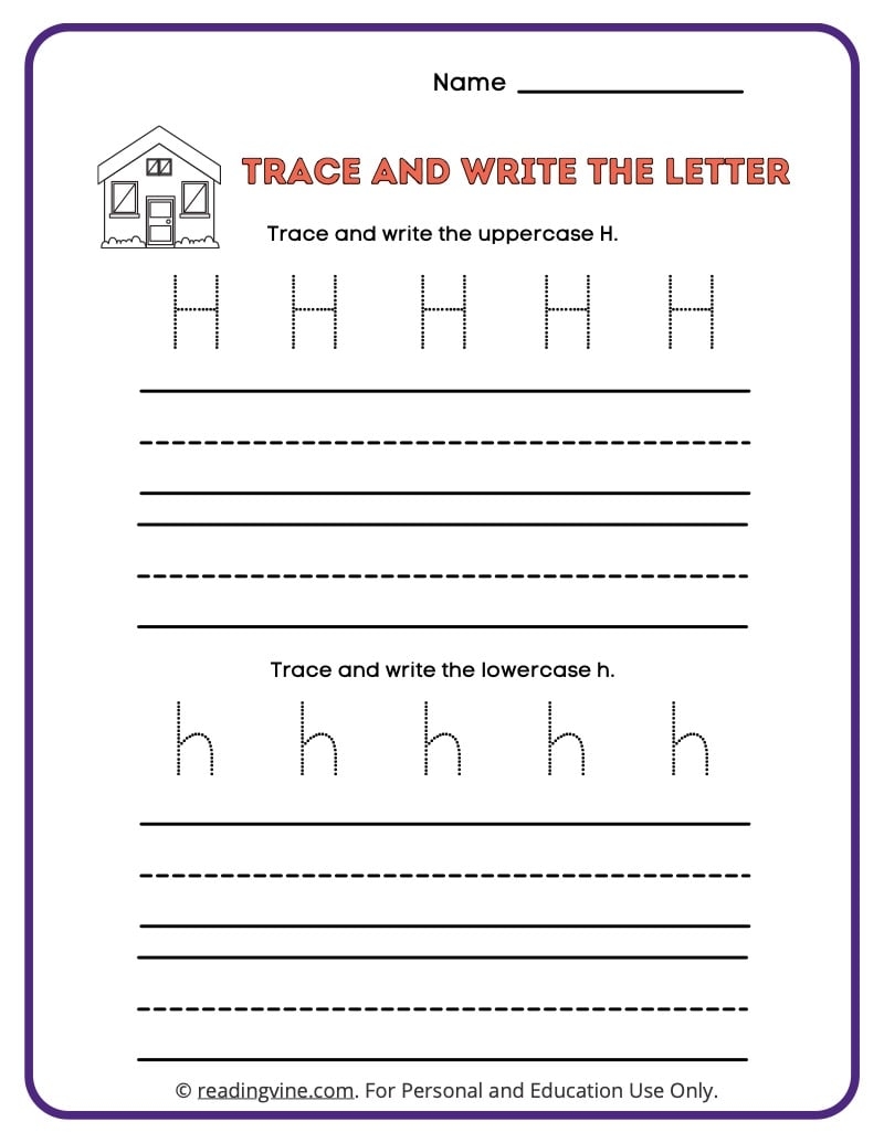 Tracing Letter H Worksheets For Preschool