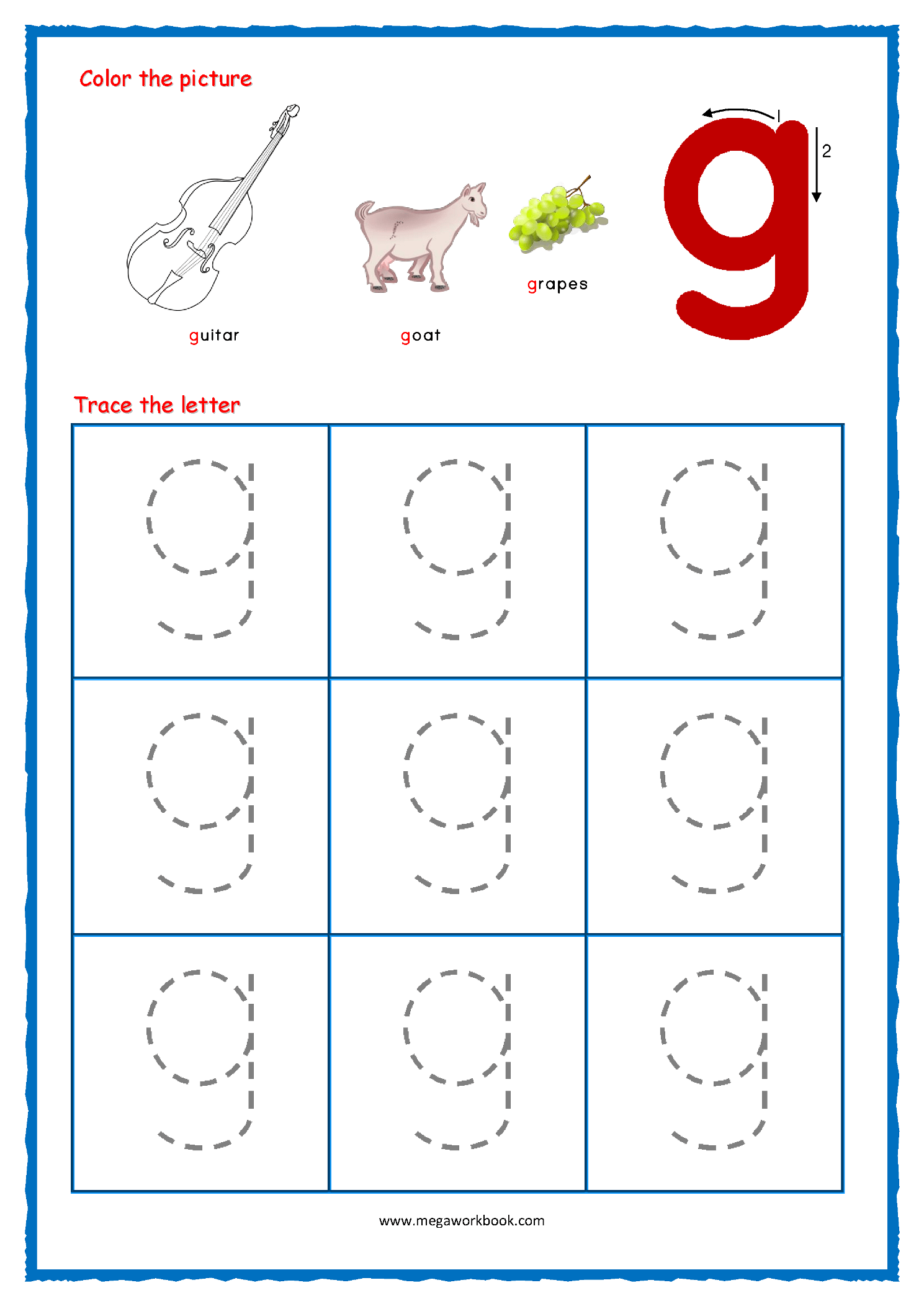 Tracing Small Letter G Worksheet Letter Tracing Worksheets