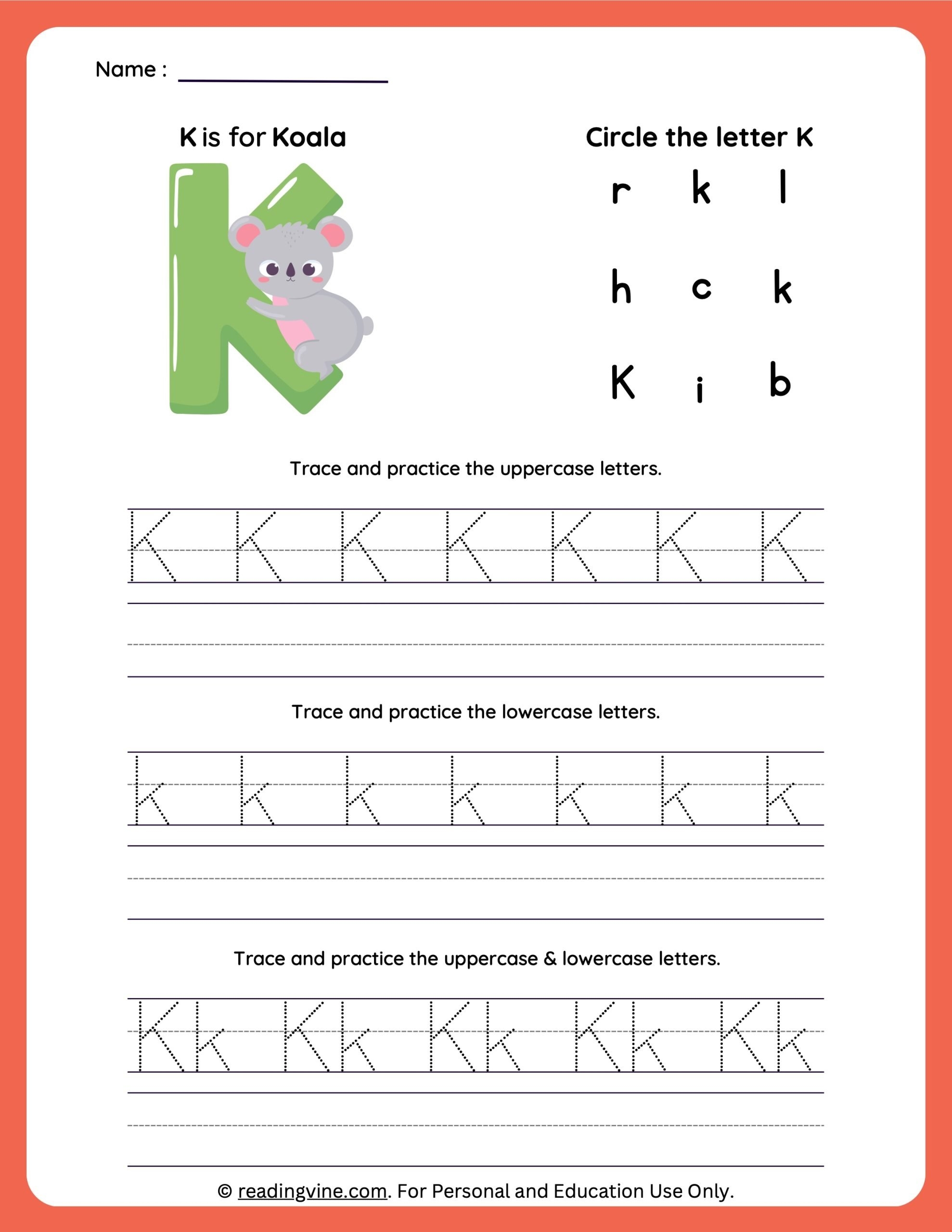Tracing Uppercase And Lowercase Letter K Worksheet image ReadingVine Tracing Uppercase And Lowercase Letter K Worksheet image ReadingVine