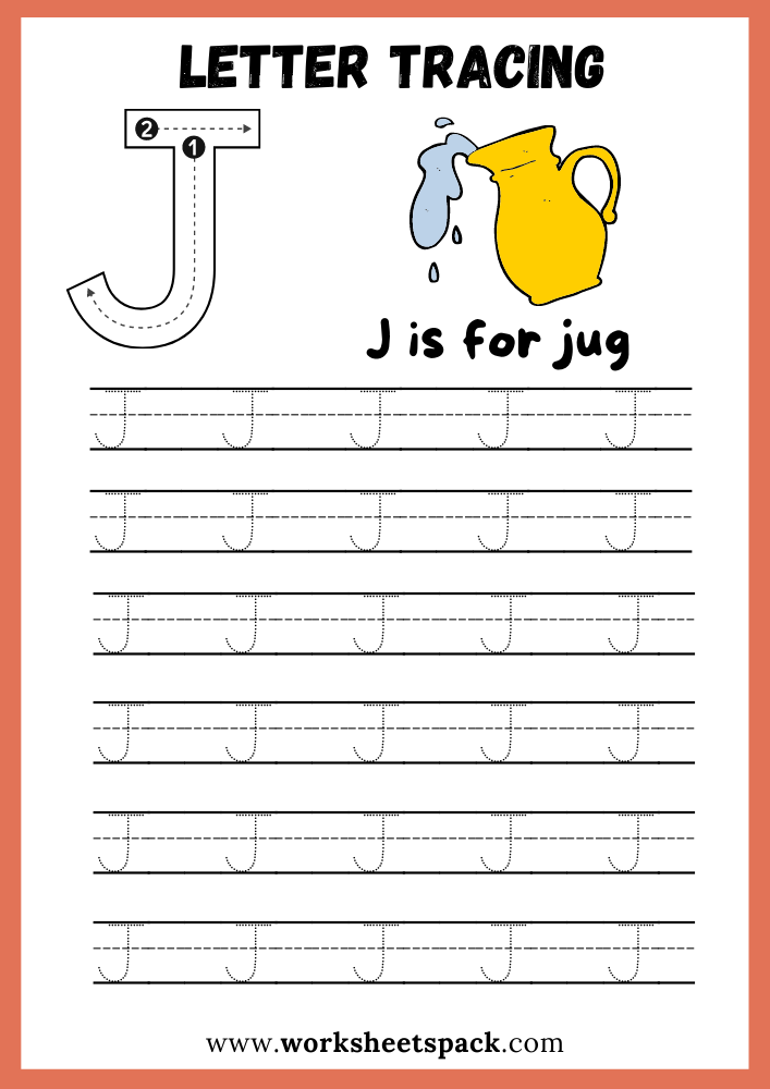 Uppercase Letter J Tracing Worksheet Printable Letter J Writing 