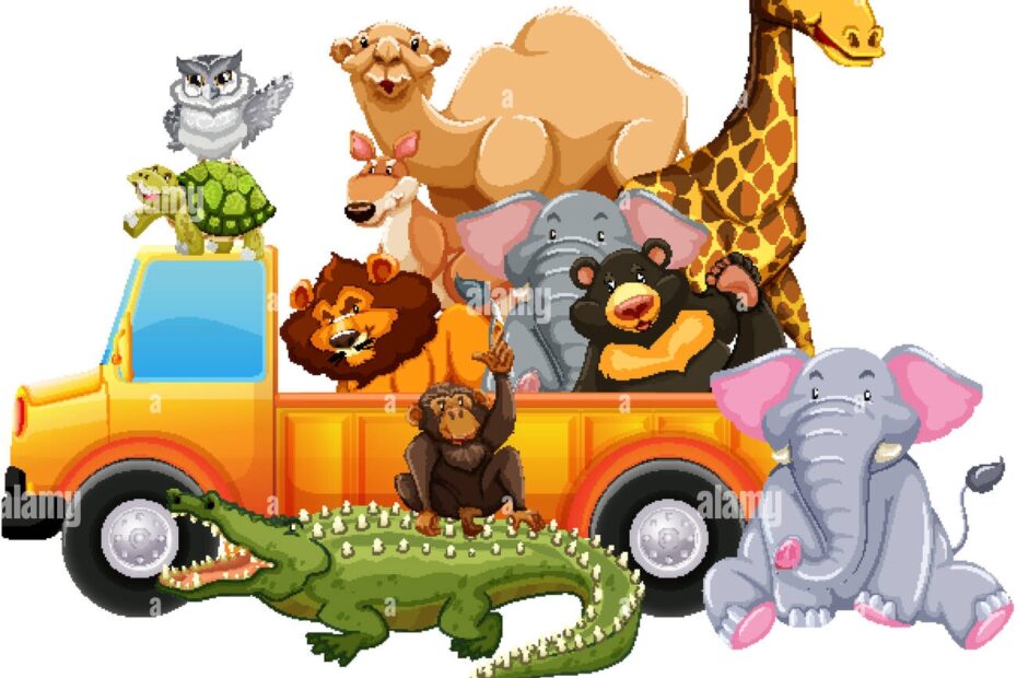 Wild Animals On Yellow Truck Stock Vector Image Art Alamy