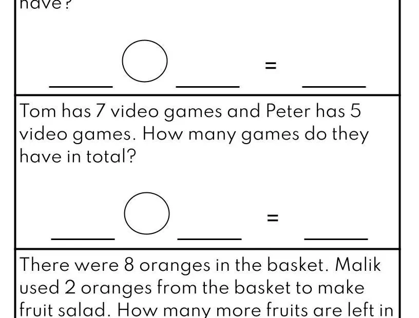 1st 2nd Grade Math Word Problems Worksheet printable Etsy