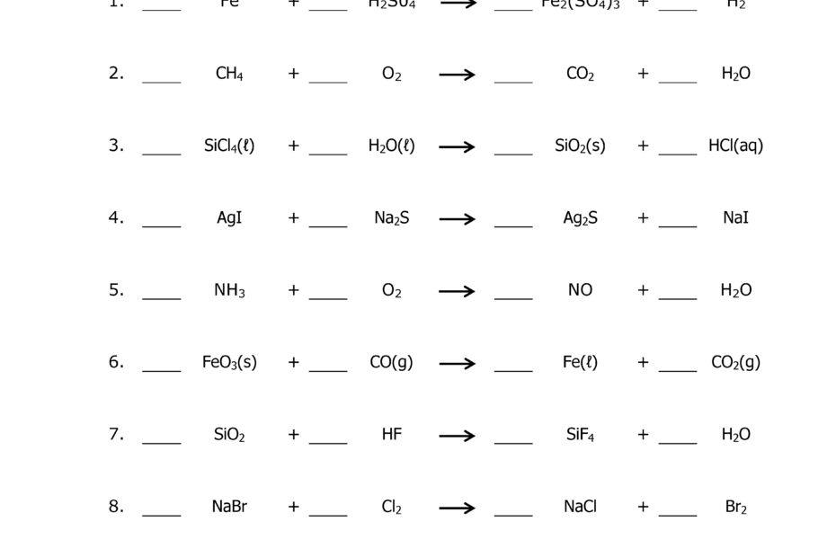 Balancing Chemical Equations Worksheet