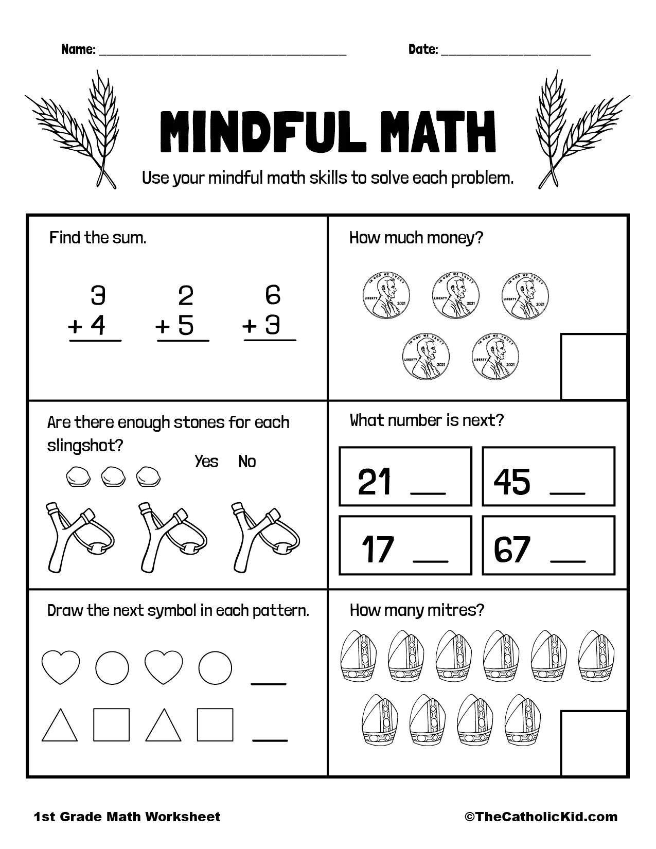 Mental Math Skills 1st Grade Math Worksheet Catholic TheCatholicKid